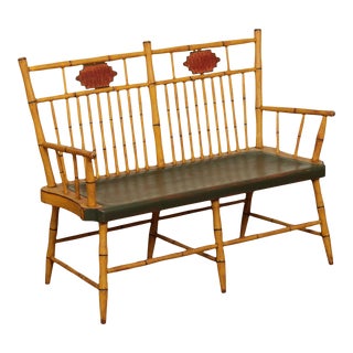 Perry E. Shearer Early American Style Paint Decorated Bird Cage Windsor Settee For Sale