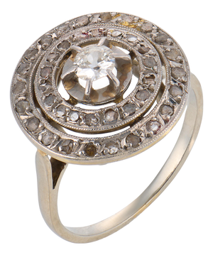 Early 20th Century French Belle Epoque Diamond 18k White Gold Target Ring, Size 4.25
