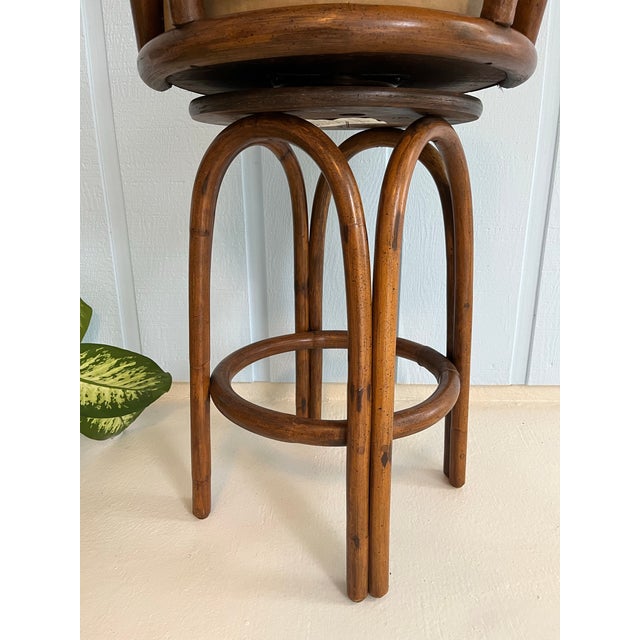 Brown 1970s Ficks Reed Swivel Bar Stool-Bamboo Rattan Frame-Cane Back For Sale - Image 8 of 12