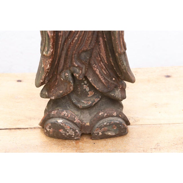 Wood Antique Praying Monk Carved 20" Statue For Sale - Image 7 of 10