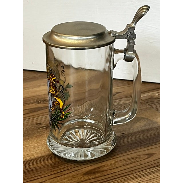 Late 20th Century Mid Century Modern German Deckel Rein-Zinn Pewter Lid Lion Crest Crystal Stein Lid For Sale - Image 12 of 12