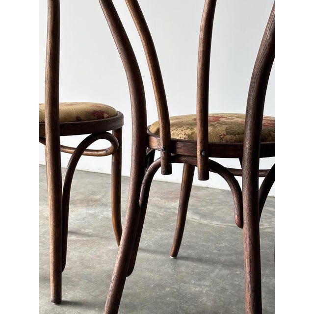 Bentwood Oak Café Chairs W/ Rose Floral Seats, 1933 World's Fair — Set of 7 For Sale - Image 11 of 17