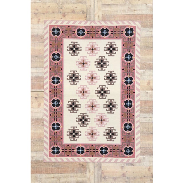 Beige Vintage Romanian Geometric Kilim Rug - 04'01 X 06'00 For Sale - Image 8 of 9