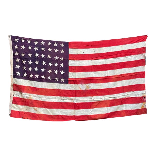 1920s Faded American Flag 48 Star Cotton Natural Wear For Sale