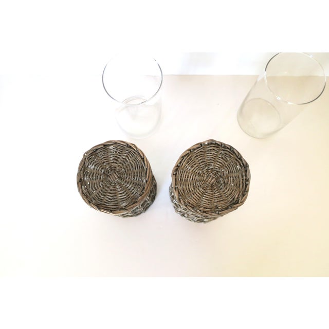 Wood Late 20th Century Wicker and Glass Hurricane Candle Lamps, Pair For Sale - Image 7 of 7