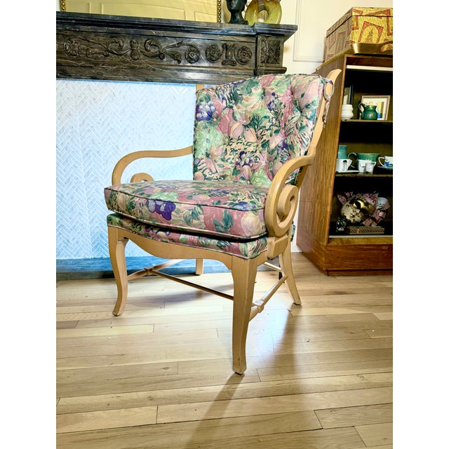 Abstract Vintage 1990s Bernhardt Floral Maximalist Lounge Chair For Sale - Image 3 of 9