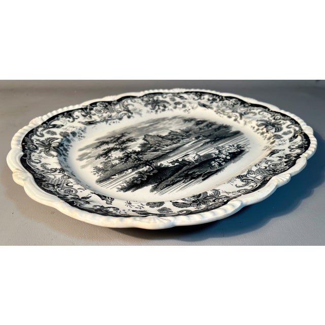 1890s Large Platter London China Black & White Transferware Park Scenery Cattle by the River For Sale In Providence - Image 6 of 6