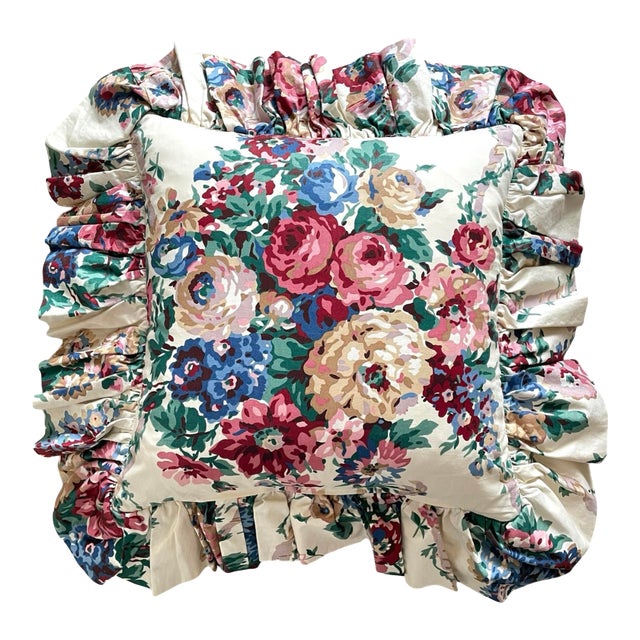 Ralph Lauren Allison Floral Double Ruffle Custom Pillow. Down Fill. For Sale