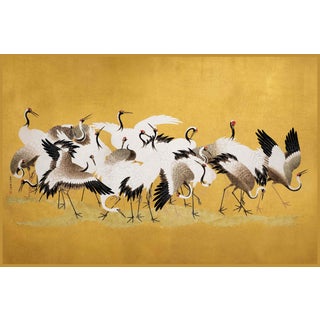 Japanese Flock of Cranes by Ishida Yūtei, Vintage Art Print Reproduction, 30" X 20" For Sale