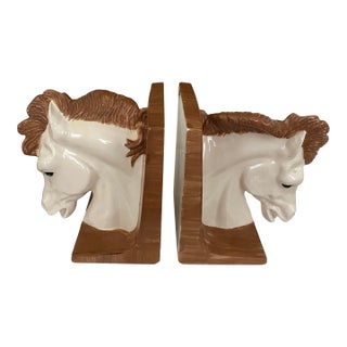 Vintage 1950s Ceramic Horse Equestrian Bookends- Set of 2 For Sale