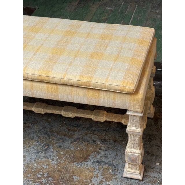French Country Louis XIII Style Plaid Upholstered Bench For Sale - Image 12 of 12