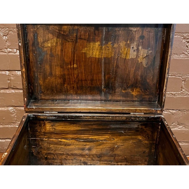Antique Tibetan Hand Painted Red Lacquer Trunk Foo Dog Chest 20" For Sale - Image 9 of 9