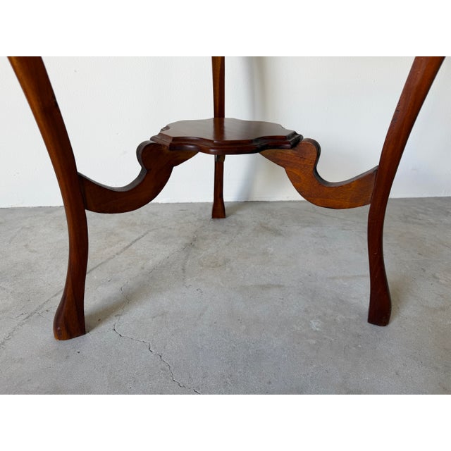 Vintage Carved Mahogany Wood Scalloped End Table With Lower Shelf For Sale In Miami - Image 6 of 12