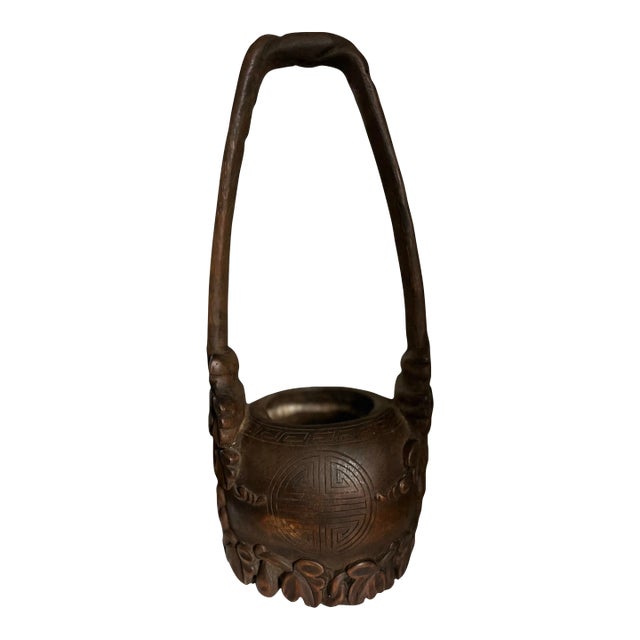 Early 1900s Intricately Hand-Carved Bamboo Water Pail/Flower Vase For Sale