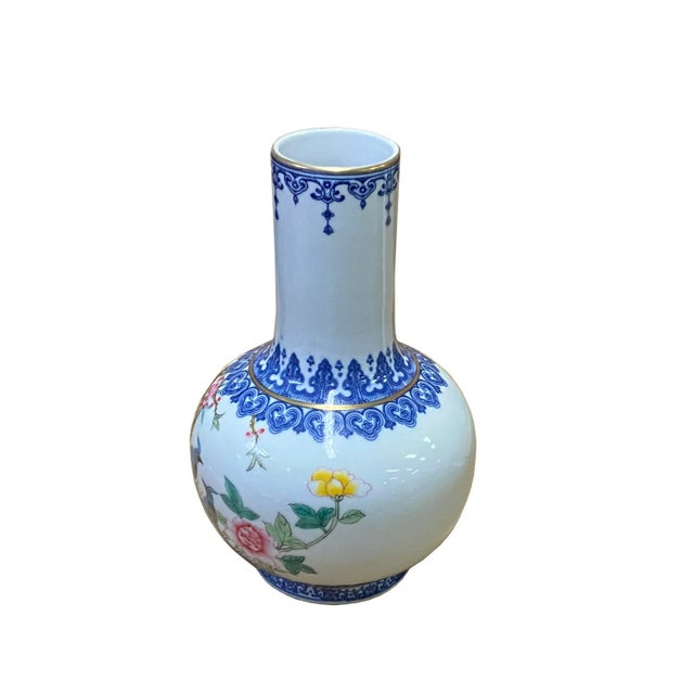 Chinese Off White Porcelain Birds Graphic Scenery Vase For Sale - Image 4 of 6