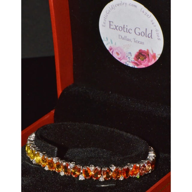 Certified Natural 26.80cts vs F Diamond Sunset Gradient Sapphire 18k Solid Gold Tennis Stacking Bracelet For Sale - Image 15 of 15