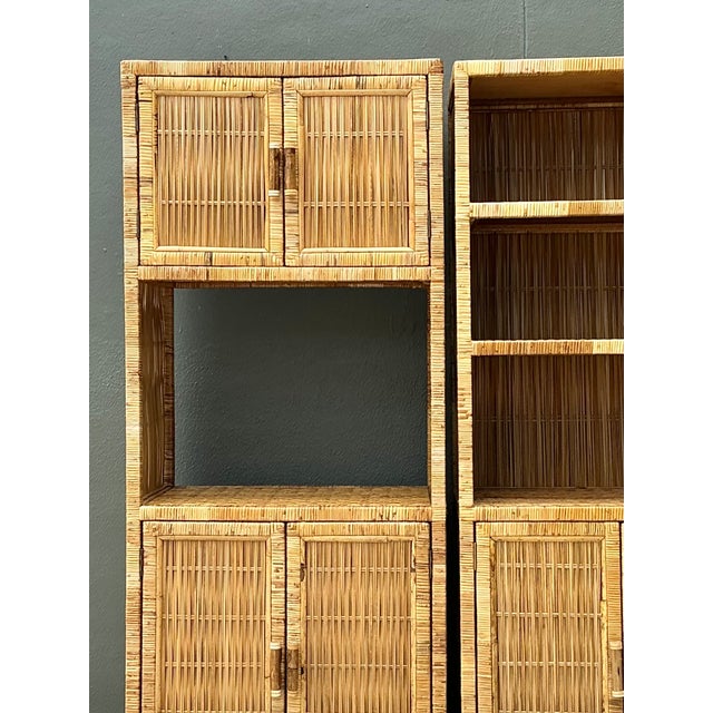 Late 20th Century Vintage Woven Rattan Etagere - A Pair For Sale - Image 5 of 12