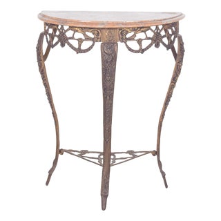 Portuguese Rustic Half-Moon Table with Marble Top, 1950 For Sale