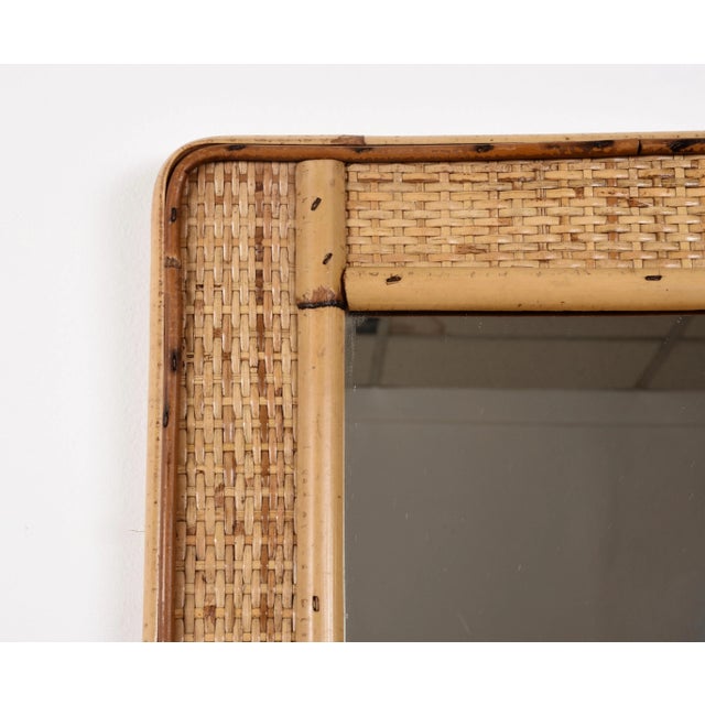Mid-Century Modern Rectangular Bamboo & Wicker Mirror, 1970s For Sale - Image 3 of 8