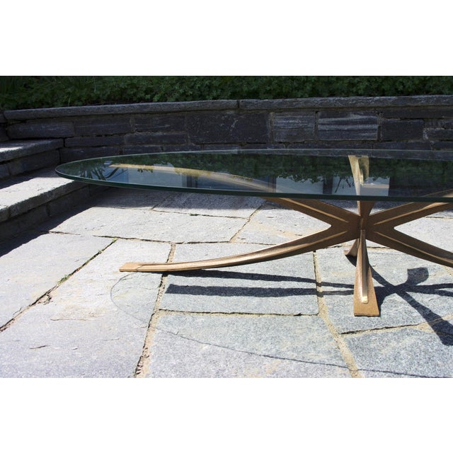 1960s Oval Coffee Table in Bronze and Glass by Michel Mangematin, 1960 For Sale - Image 5 of 13