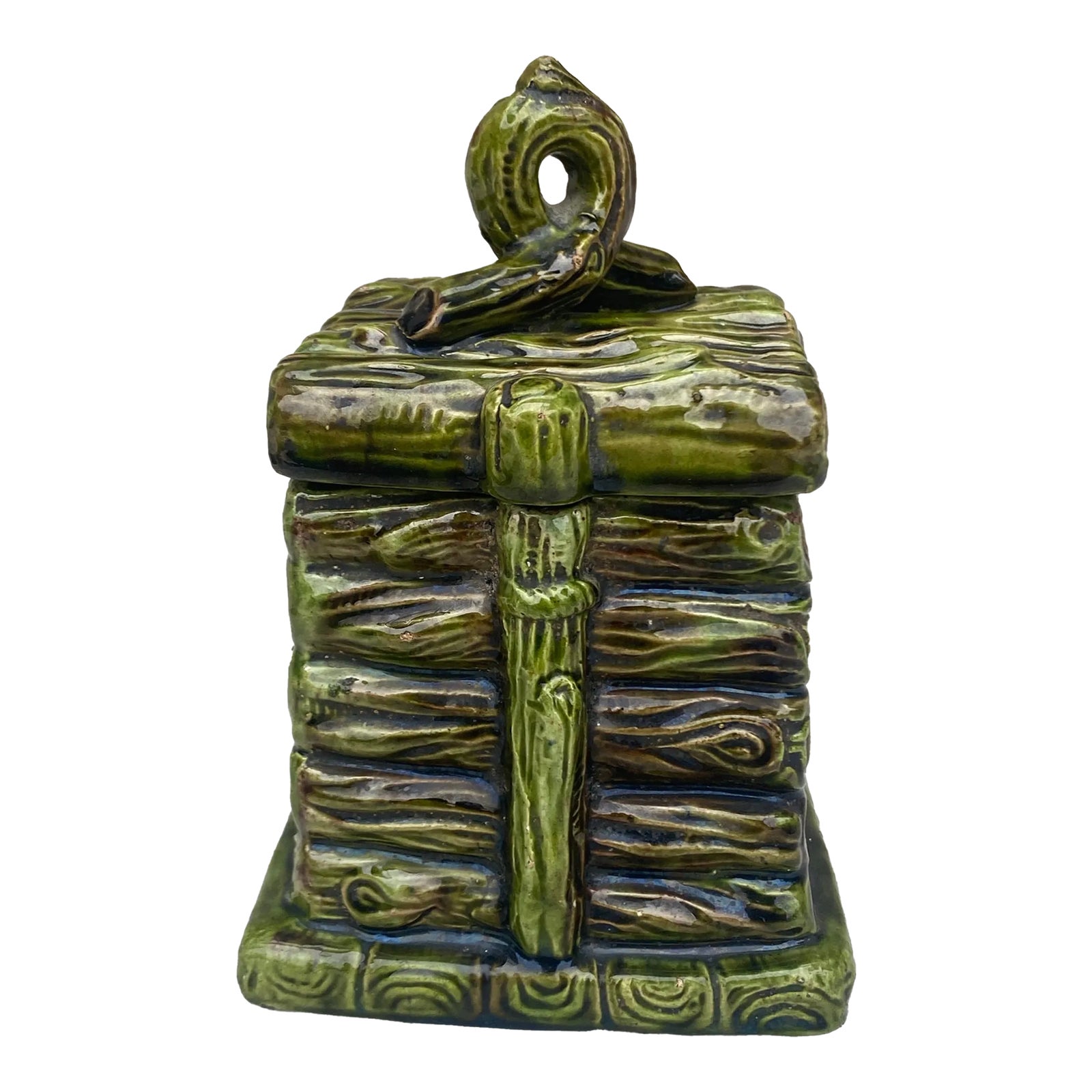 19th Century French Majolica Log Tobacco Jar | Chairish