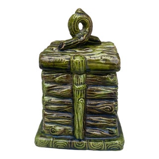 19th Century French Majolica Log Tobacco Jar For Sale