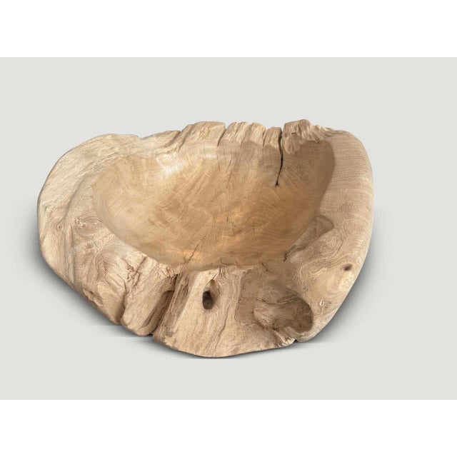 Andrianna Shamaris Over Sized Bleached Sculptural Teak Wood Vessel For Sale - Image 4 of 5