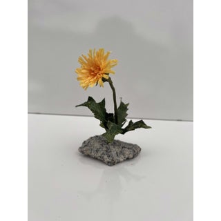 Hard Place by Ashley Folkner | Paper and Wire Sculpture of a Yellow Flower on Quartz Stone For Sale