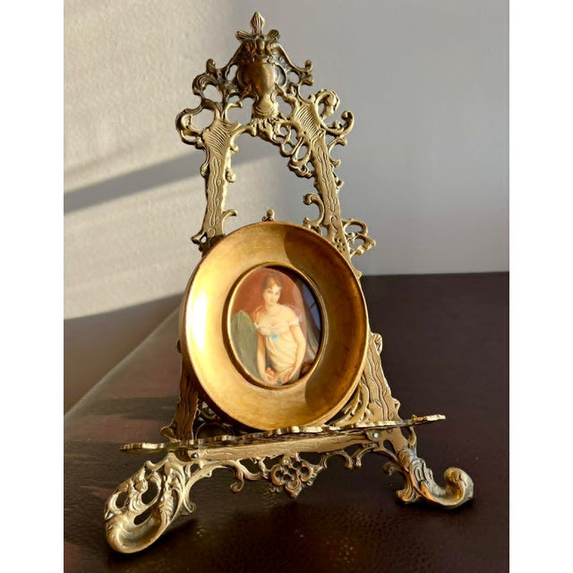 Antique/ Vintage Miniature Italian Signed Hand Painted Portrait, Lady in Nightgown With Gilded Wooden Frame For Sale - Image 10 of 15