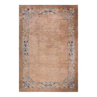 Wonderful Tan-Camel Background Color With Foliate Pattern Antique Chinese Peking Rug For Sale