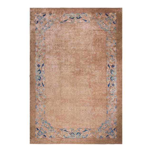 Wonderful Tan-Camel Background Color With Foliate Pattern Antique Chinese Peking Rug For Sale