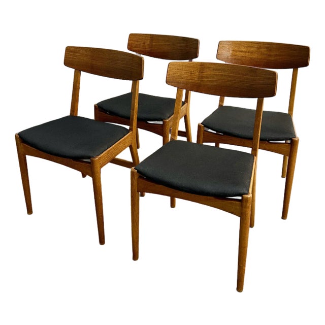 Set of 4 Danish Mid Century Modern Teak Back Oak Frame Dining Chairs 1960’s For Sale