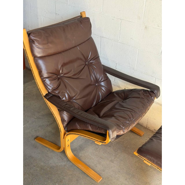 Mid-Century Modern 1970s Lounge Chair & Ottoman Leather Norwegian Mid Century Modern For Sale - Image 3 of 9