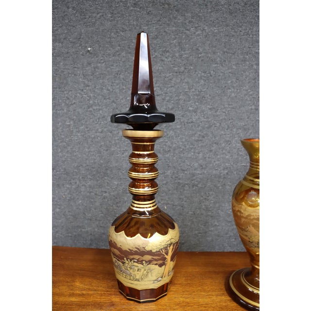 Late 20th Century Bohemian Glass Decanter and Vase Set With Horse-Drawn Carriage Scenes, Set of 3 For Sale - Image 4 of 18