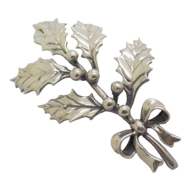 Vintage Italian Handmade Genuine Silver Real Life Size Holly Christmas Decoration Figurine Miniature, Made in Arezzo (Tuscany, Italy) For Sale