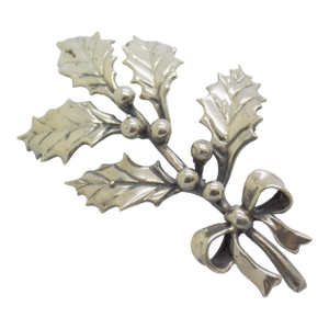 Vintage Italian Handmade Genuine Silver Real Life Size Holly Christmas Decoration Figurine Miniature, Made in Arezzo (Tuscany, Italy)
