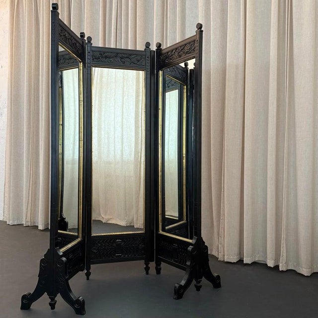 Antique Eastlake Trifold Standing Floor Mirror Room Divider For Sale In New York - Image 6 of 15