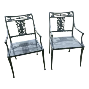 1900s Karl Friedrich Schinkel Style Neoclassical Lady Figural Cast Iron Patio Chairs - a Pair
