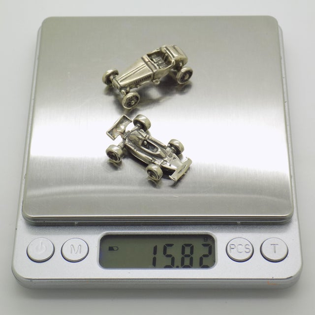 Vintage Italian Handmade Genuine Silver Racing Cars Miniature, 1970s, Set of 2 For Sale - Image 11 of 14