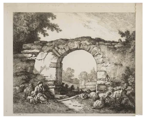 Jean Baptiste Huet, Landscape with Ruins, Original Etching, 19th-Century