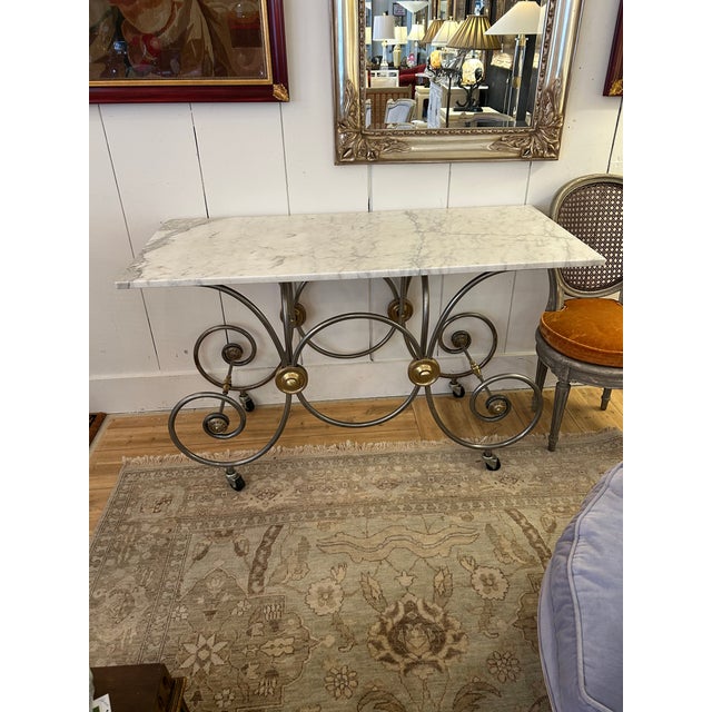 Steel Brass and Marble French Style Patisserie Console Table For Sale In Philadelphia - Image 6 of 10