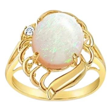 Solitaire Opal Ring 14k Yellow Gold, Size 8 For Sale