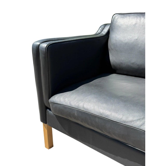 Mid-Century Modern Black Leather Loveseat | Vintage Two Seater Sofa For Sale - Image 4 of 10