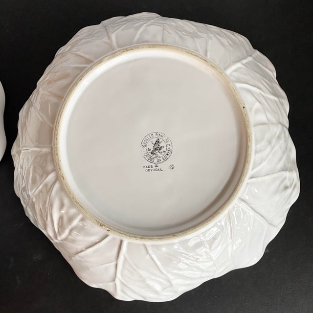 Vintage White Bordallo Pinheiro Majolica Ceramic Cabbage Bowls