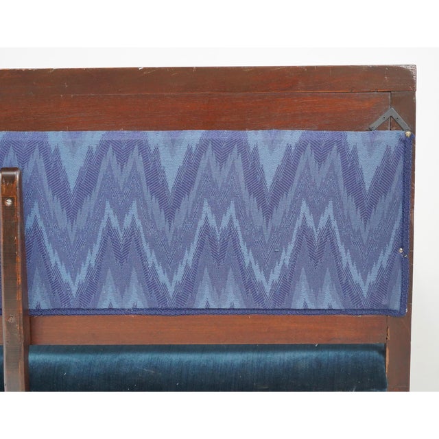 Mid 20th Century Traditional 114.75 In. Blue Velvet Walnut Settee Bench For Sale - Image 12 of 12