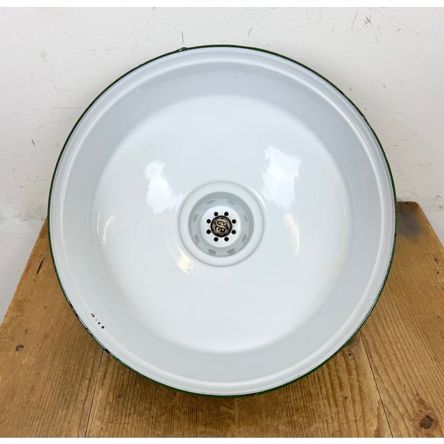 Industrial British Green Enamel Factory Pendant Lamp, 1960s For Sale - Image 14 of 15