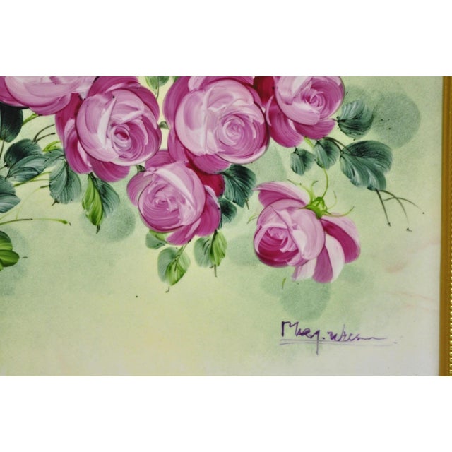 Ceramic Late 20th Century Mary Wilson French Hand Painted Porcelain Plaque Pink Rose Flower Painting (A) For Sale - Image 7 of 17