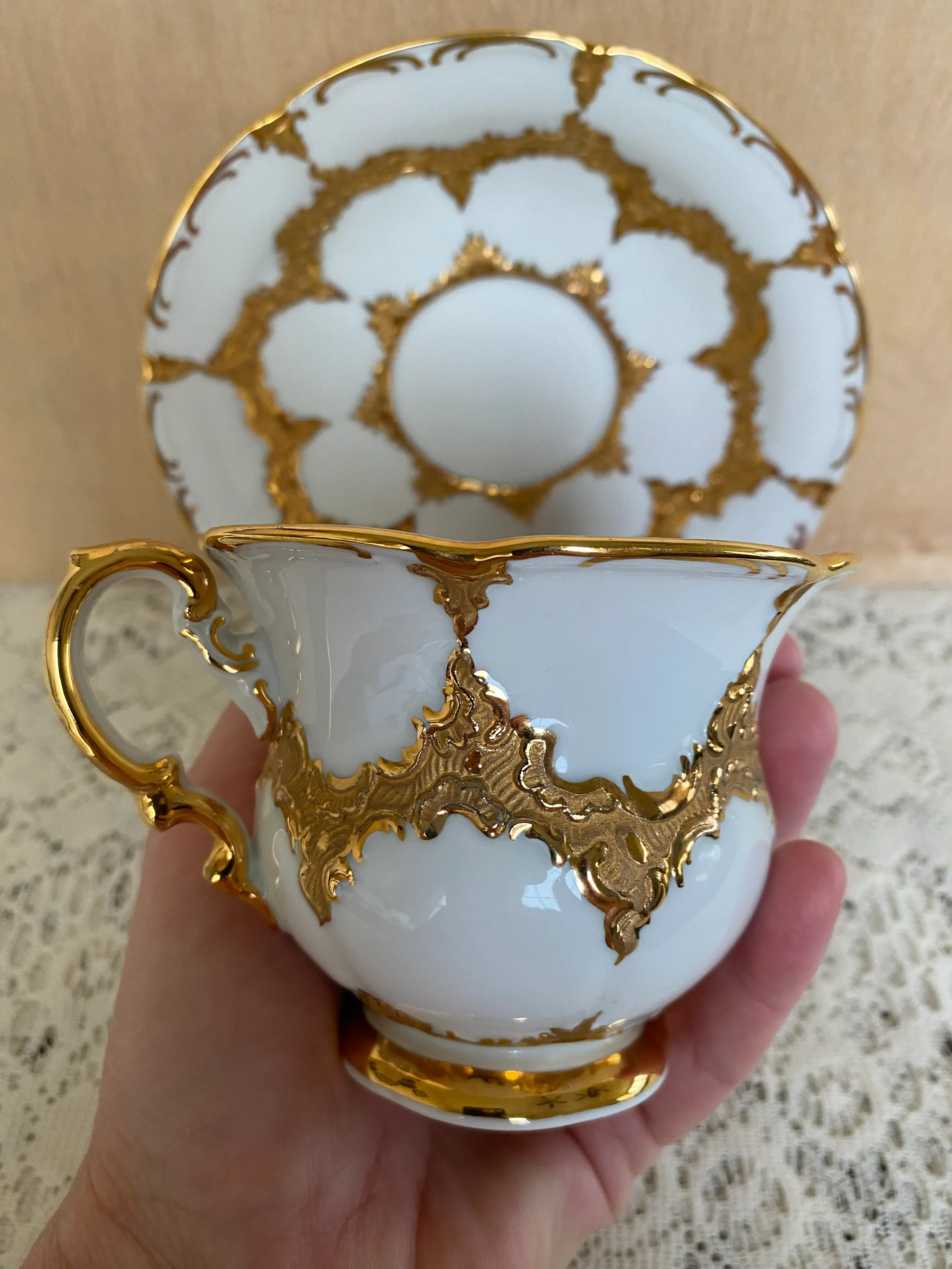 Meissen Gilded Tea Cup and Saucer. | Chairish