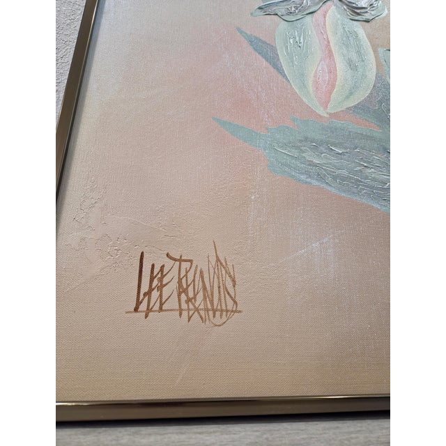 Large Signed Lee Reynolds Peach Poppies Painting, Vanguard Studios Mid-Century Modern Floral Art For Sale - Image 9 of 13