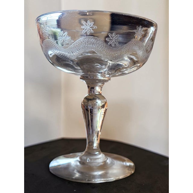 Art Deco Engraved Glass Champagne Coupes from Meisenthal, 1930s, Set of 8 For Sale - Image 8 of 14